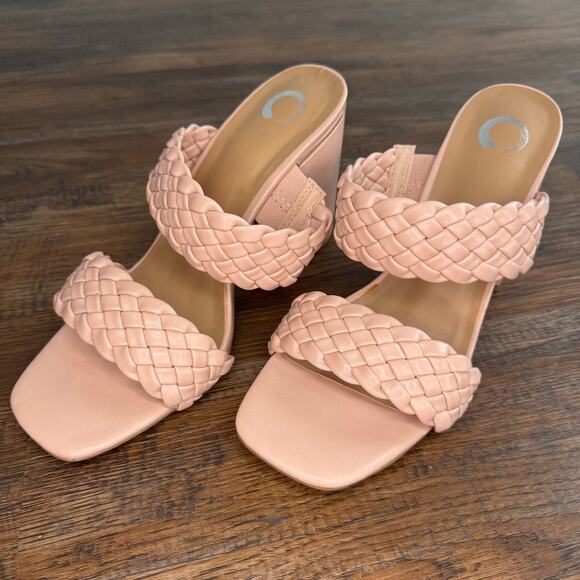 Journee Collection Melissa blush pink size 9.5 WD woven mule sandals block heel - Picture 1 of 10